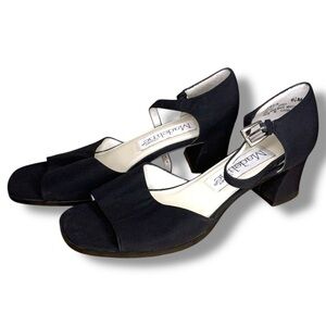 Vintage Size 6.5 Madeline Stuart Black Open Toe Block Heels 2” Heel Height 90s